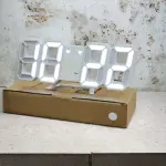 3D LED Digital Clock – Wall & Table Mountable, Auto Brightness Adjustment, Illuminated Alarm Clock (White x White)